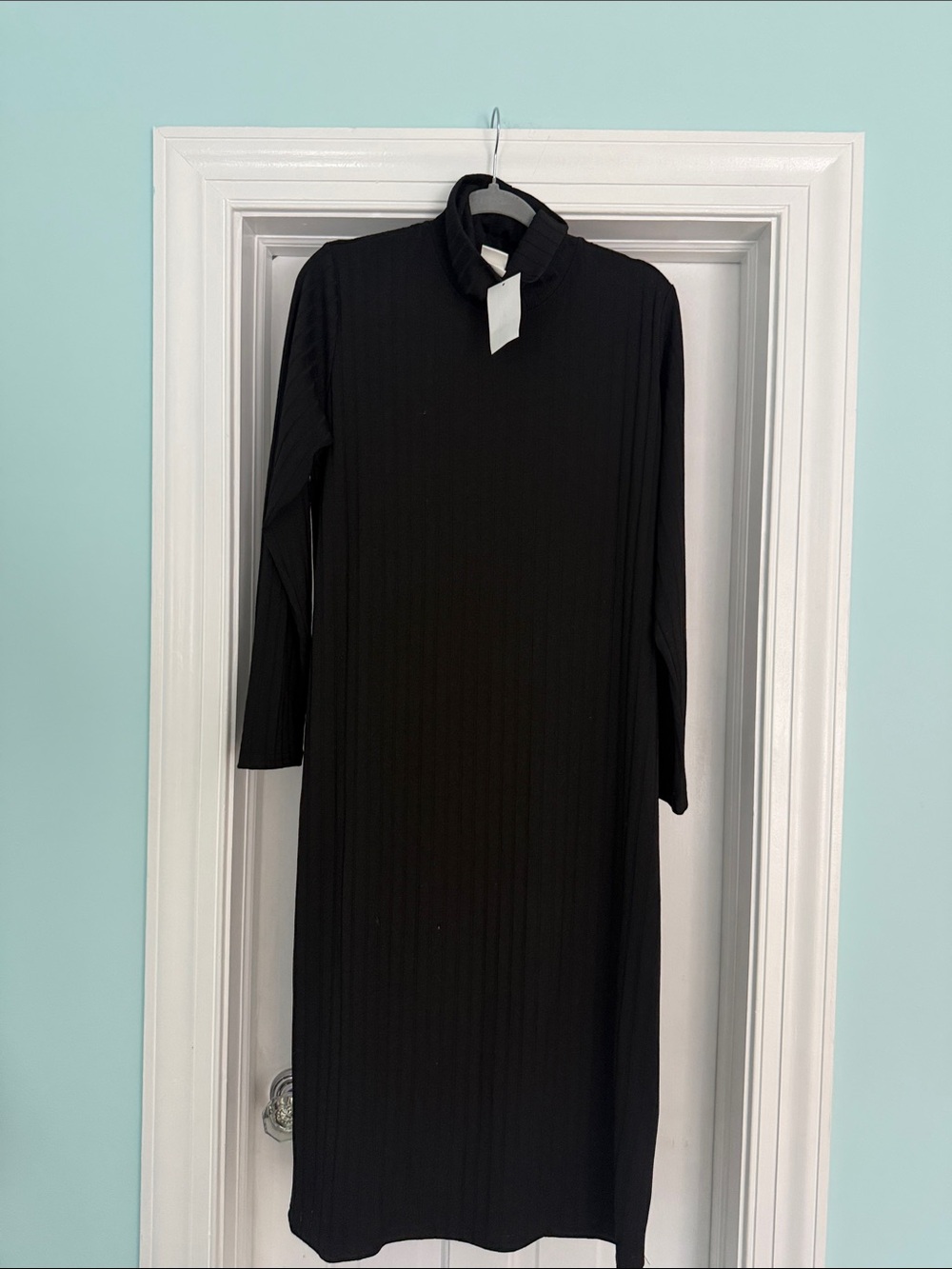 H&M Black Ribbed Long-Sleeve Turtleneck Dress